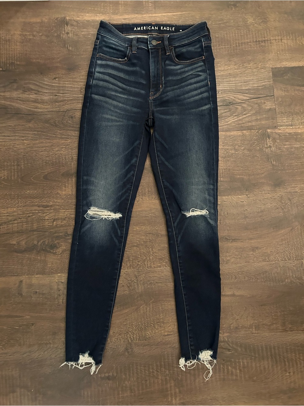 American Eagle Outfitters Dark Blue Ripped High-Rise Skinny Jeans